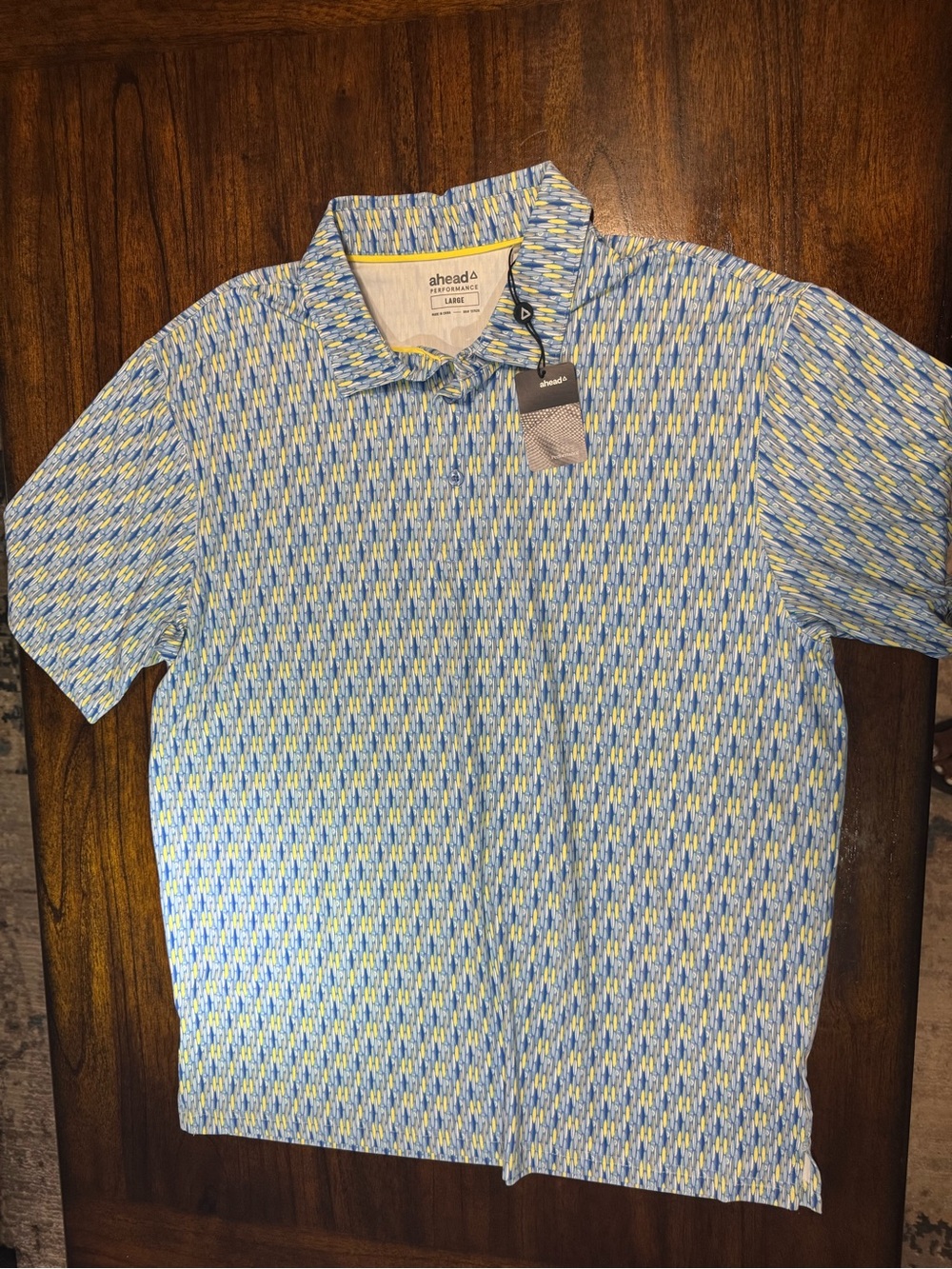 Head Men's Short Sleeve Polo - Blue and Yellow Pattern